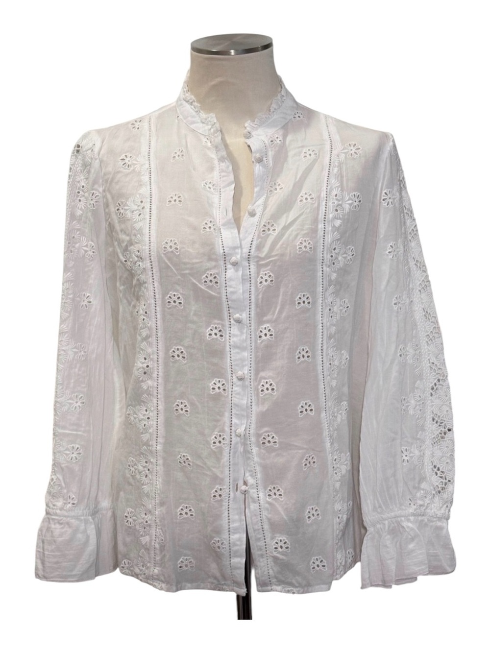 Sundance White Eyelet Embroidered Blouse Size Large Boho Romantic Cottagecore